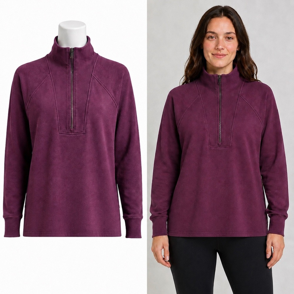 Spanx AirEssentials Half Zip Pullover Women Small Purple Hi-Low Hem Sweatshirt